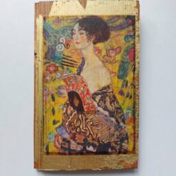 Gustav Klimt Lady With Fan Wooden Wall Art Gold Symbolist Portrait - thumbnail 2