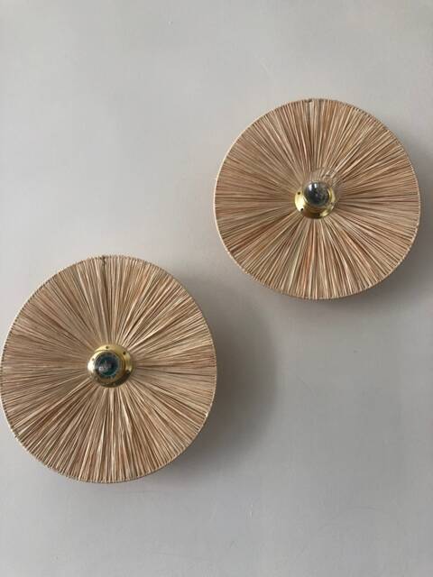 Decorative Wall Light in Natural Raffia, Fixed Version. Made France - image 1
