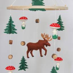 Woodland Baby Mobile - Nursery Woodland With Moose & Mushrooms Mobile Nursery - thumbnail 2