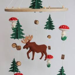Woodland Baby Mobile - Nursery Woodland With Moose & Mushrooms Mobile Nursery - thumbnail 3