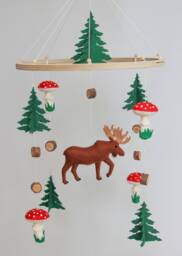 Woodland Baby Mobile - Nursery Woodland With Moose & Mushrooms Mobile Nursery