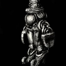 Pewter Fantasy Sculpture, Toad-Skin-Hat Wearing Inter-Dimensional Shopper - thumbnail 4