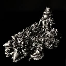 Pewter Fantasy Sculpture, Toad-Skin-Hat Wearing Inter-Dimensional Shopper - thumbnail 3