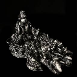 Pewter Fantasy Sculpture, Toad-Skin-Hat Wearing Inter-Dimensional Shopper - thumbnail 2