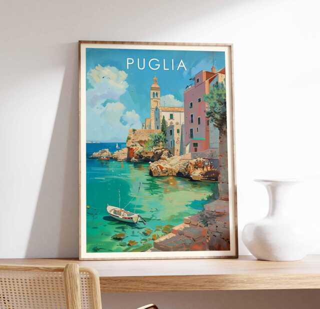 Puglia Italy Poster Coastal Landscape Art Print
