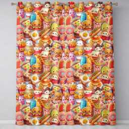 Cute Kawaii Fast Food Junk Snacks Collage Seamless Pattern Blue Background Readymade Eyelet Ring Top Thermal 100% Blackout Curtains - thumbnail 2