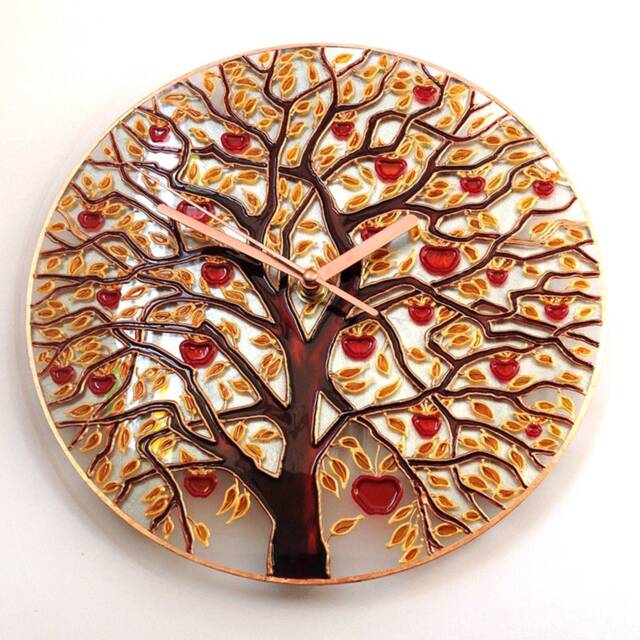 Autumn Tree Wall Clock Hand-Painted Art, Silent Clock & Tempered Glass - image 1