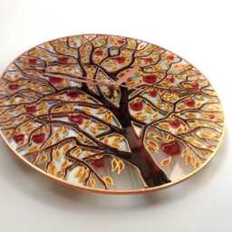 Autumn Tree Wall Clock Hand-Painted Art, Silent Clock & Tempered Glass - thumbnail 2