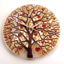 Autumn Tree Wall Clock Hand-Painted Art, Silent Clock & Tempered Glass - thumbnail 1