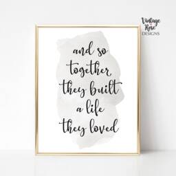 And So Together They Built A Life Loved Sign, Black & White Print, Pink Watercolour Grey Gold Foil Gallery Wall - thumbnail 3
