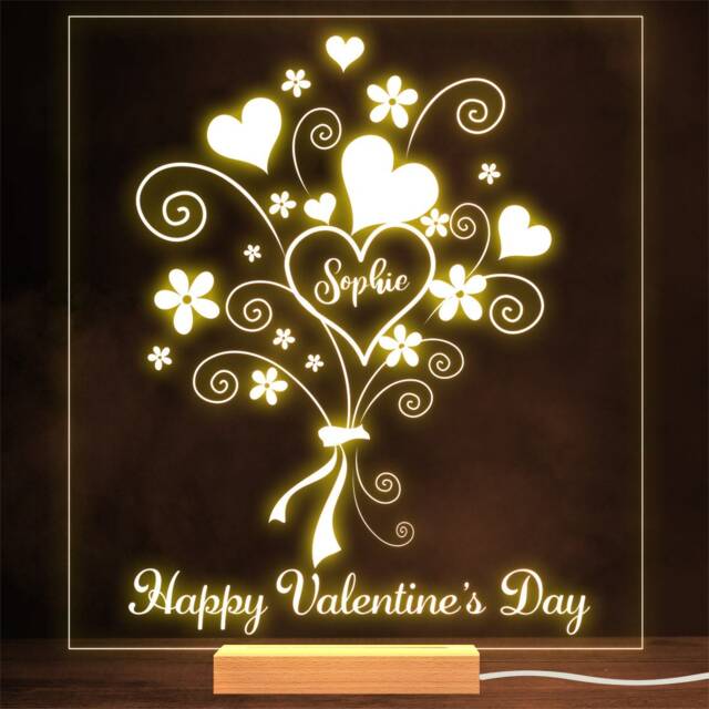 Bouquet Flowers Swirls Happy Valentine's Day Personalised Gift Lamp Night Light - image 1