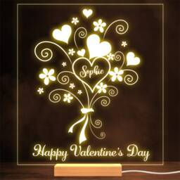 Bouquet Flowers Swirls Happy Valentine's Day Personalised Gift Lamp Night Light - thumbnail 1