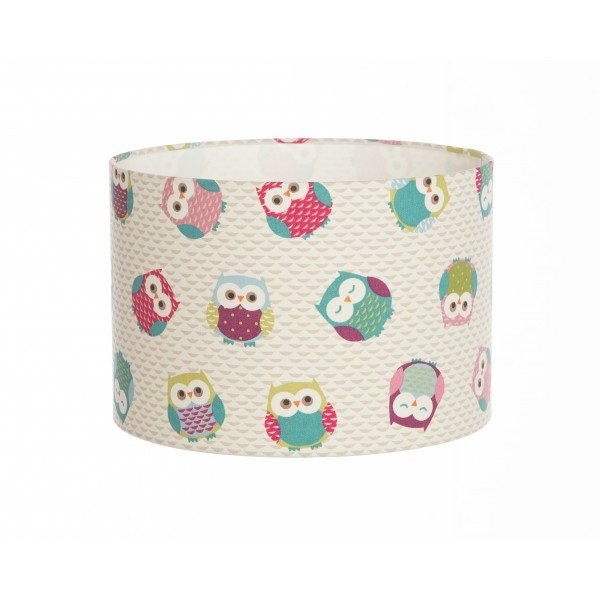 Hand Made Cream Childrens Lampshade With Cartoon Owl Design - image 1