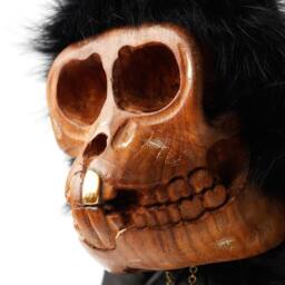 Handmade Leather Monkey Skull Art Toy Reclaimed Wood & Fur Figure - Ludo - thumbnail 3