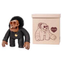 Handmade Leather Monkey Skull Art Toy Reclaimed Wood & Fur Figure - Ludo - thumbnail 4