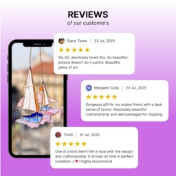 Pink Stain Glass Suncatcher Boat Ship Home Decor Window Wall Nautical Modern Christmas Mothers Gift House Picture Hangings Ocean Sea - thumbnail 4