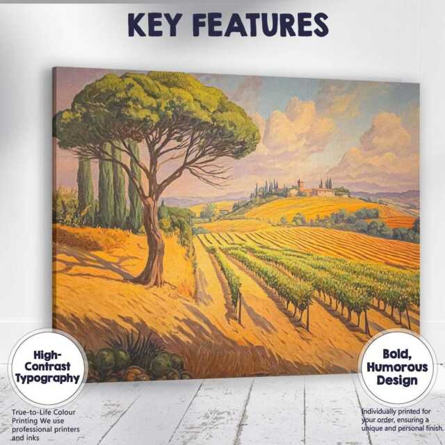 Tuscan Vineyard Countryside Landscape Mediterranean Painting Canvas Wall Art Print Decor Picture Ready To Hang - image 1