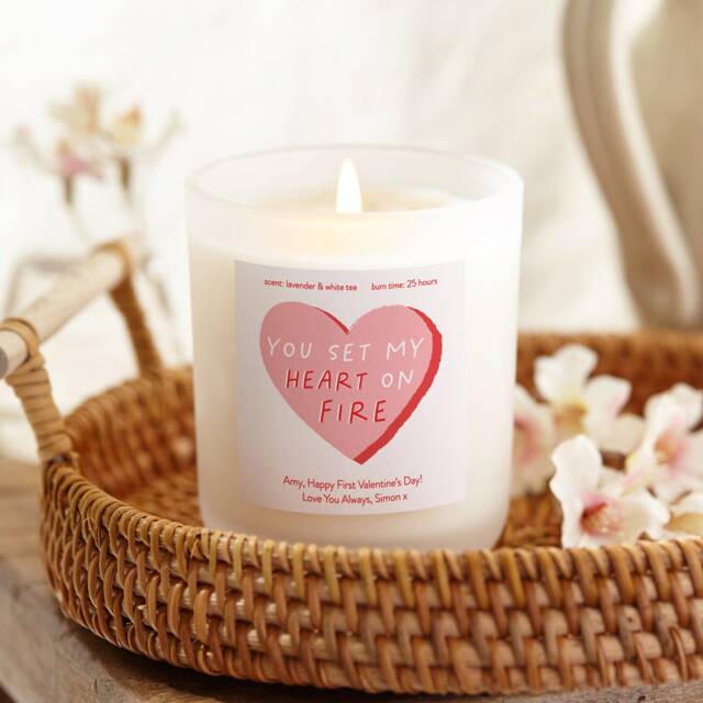 Heart On Fire Valentine's Day Candle Personalised Soy Wax Candle - image 1
