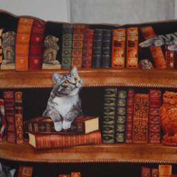 Cushion Cover Bookstore With Cats - thumbnail 2