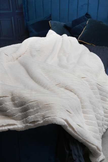 Cream Stripe Faux Fur Throw Beige Sheepskin Lining, Handmade - image 1