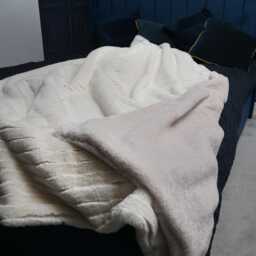 Cream Stripe Faux Fur Throw Beige Sheepskin Lining, Handmade - thumbnail 3