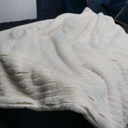Cream Stripe Faux Fur Throw Beige Sheepskin Lining, Handmade - thumbnail 2
