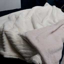 Cream Stripe Faux Fur Throw Beige Sheepskin Lining, Handmade - thumbnail 4