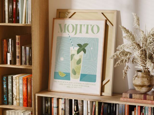 Classic Mojito Cocktail Print, Retro Wall Art, Modern Bar & Kitchen Decor - image 1