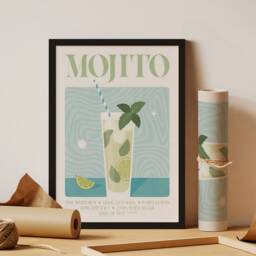 Classic Mojito Cocktail Print, Retro Wall Art, Modern Bar & Kitchen Decor - thumbnail 2