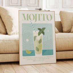 Classic Mojito Cocktail Print, Retro Wall Art, Modern Bar & Kitchen Decor - thumbnail 3