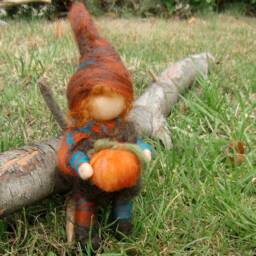 Needle Felted Wool Gnome With Pumpkin -Waldorf Inspired - thumbnail 4