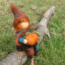 Needle Felted Wool Gnome With Pumpkin -Waldorf Inspired - thumbnail 2