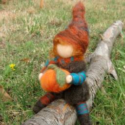 Needle Felted Wool Gnome With Pumpkin -Waldorf Inspired - thumbnail 3