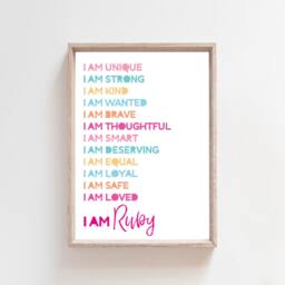 Girls Positive Affirmation Print, Bedroom Decor, I Am Nursery Prints, Playroom Wall Art, Motivational Quote - thumbnail 2