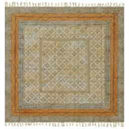 Hand Block Print Cotton Rug - Bohemian Style Area With Tassels - thumbnail 3
