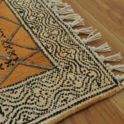Hand Block Print Cotton Rug - Bohemian Style Area With Tassels - thumbnail 2