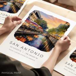 Texas Wall Art, Travel Posters, San Antonio Prints, Traditional Retro Gifts, City D??cor - thumbnail 1