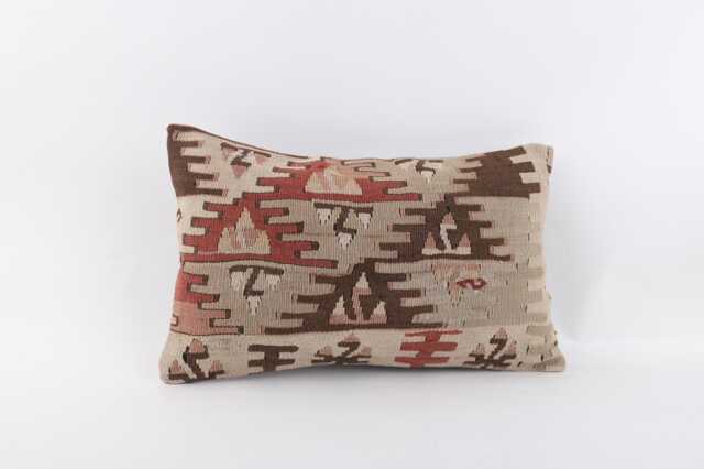 Red Kilim Pillow Cover Vintage Turkish Wool Throw - 12x20 - image 1