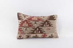 Red Kilim Pillow Cover Vintage Turkish Wool Throw - 12x20 - thumbnail 1
