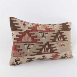 Red Kilim Pillow Cover Vintage Turkish Wool Throw - 12x20 - thumbnail 3