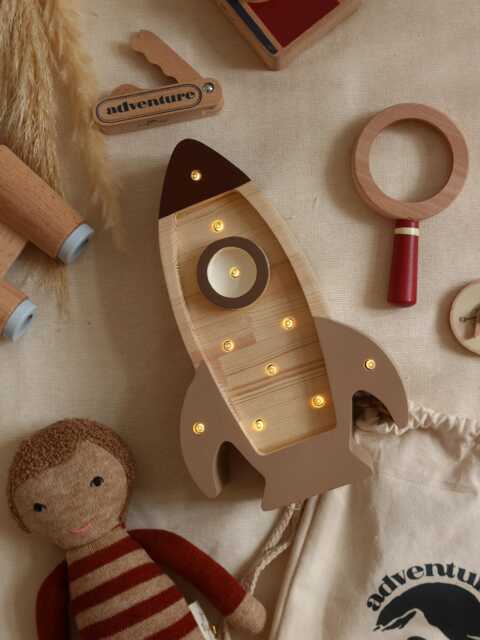 Space Rocket Night Light For Little Astronaut Kids Room Theme Natural Wooden Lamp Explorer Adventure Decor Cosmic Boy - image 1