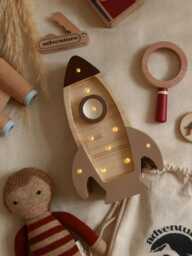 Space Rocket Night Light For Little Astronaut Kids Room Theme Natural Wooden Lamp Explorer Adventure Decor Cosmic Boy