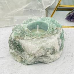 Green Quartz Crystal Tea Light Candle Holder - Hand Cut - thumbnail 3