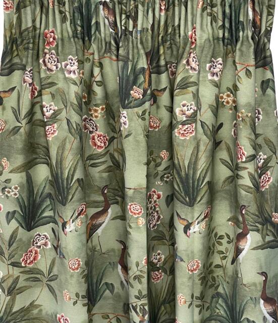 Vintage Goose Botanical Cotton Curtains Custom Pencil Pleat Pair - image 1