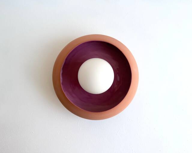 Handmade Terracotta Wall Lamp Dark Pink Glazed Ceramic Sconce - Us Shipping Includes All Taxes - image 1