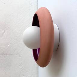 Handmade Terracotta Wall Lamp Dark Pink Glazed Ceramic Sconce - Us Shipping Includes All Taxes - thumbnail 2