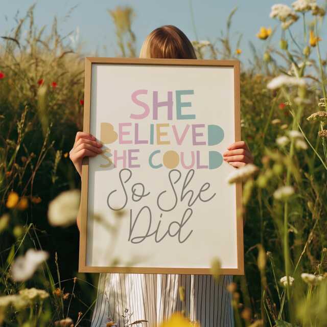 She Believed Could So Did, Girls Affirmation Print, Pastel, Bedroom Decor, Wall Art, Home Playroom, Motivational - image 1