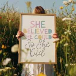 She Believed Could So Did, Girls Affirmation Print, Pastel, Bedroom Decor, Wall Art, Home Playroom, Motivational - thumbnail 1