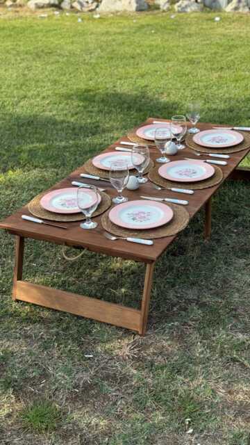 Handmade Wooden Folding Table - Portable Picnic Boho Camp Foldable Low Seat For Outdoor, Home, Birthday & Events - image 1