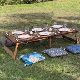 Handmade Wooden Folding Table - Portable Picnic Boho Camp Foldable Low Seat For Outdoor, Home, Birthday & Events - thumbnail 3
